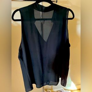 XL Black Sleeveless High Neck Linen Top